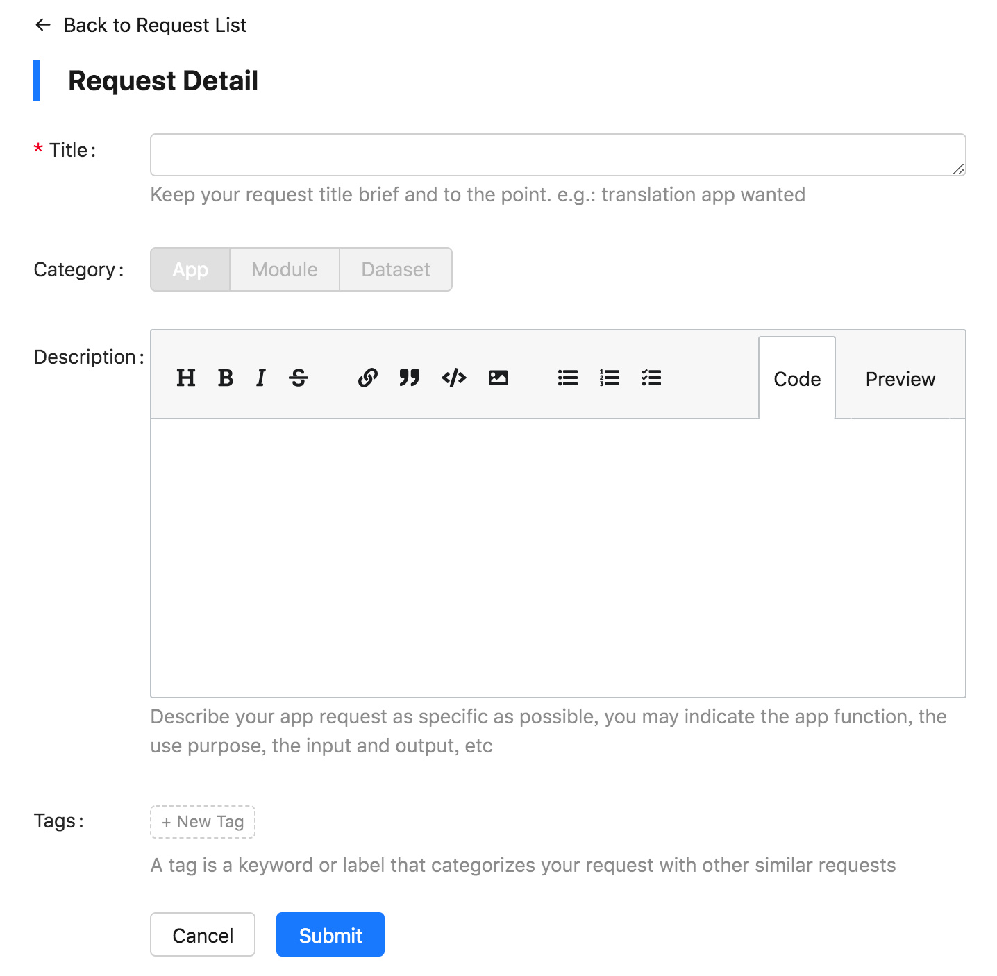 Create New Request